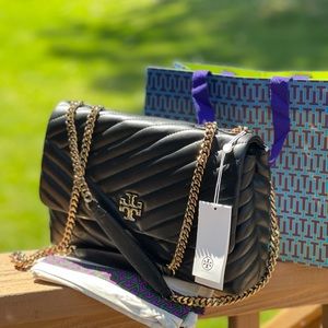 NWT BLACK Tory Burch Kira Chevron Convertible Shoulder Bag $528
